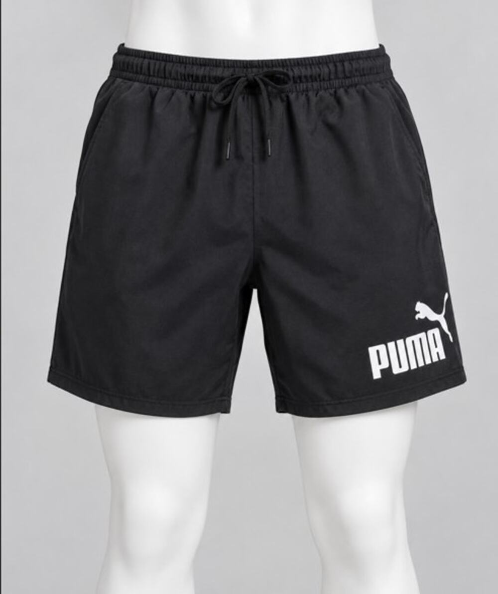 Puma Mens Large Black White Big Logo Fleece Sweat Shorts Pre Owned